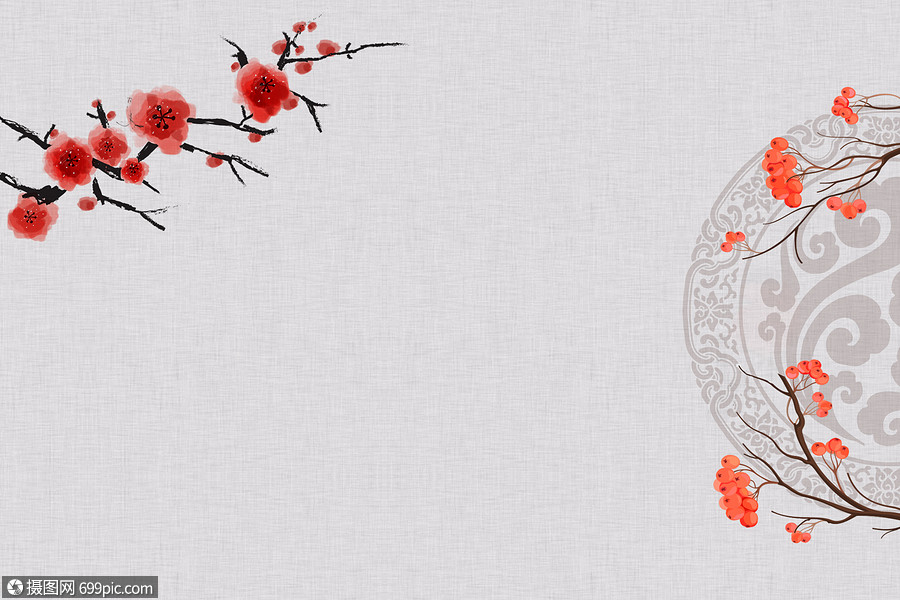 中国风背景梅花绘画
