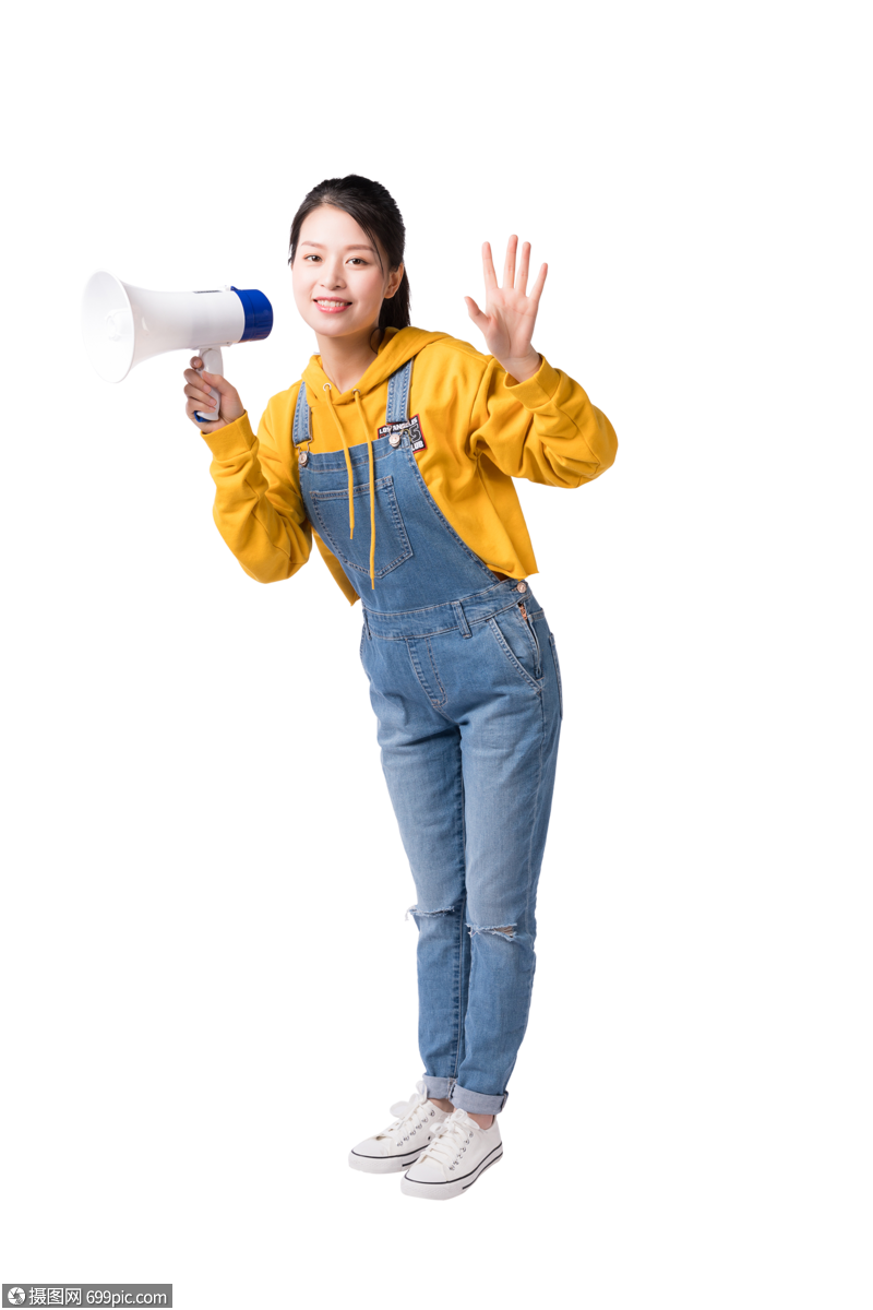 拿着扩音器喇叭的女学生图片