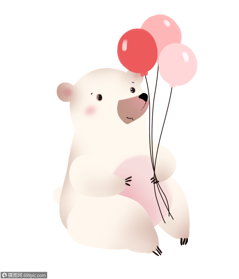 免抠元素 手绘/卡通元素 小孩子 拿着气球的白熊.png