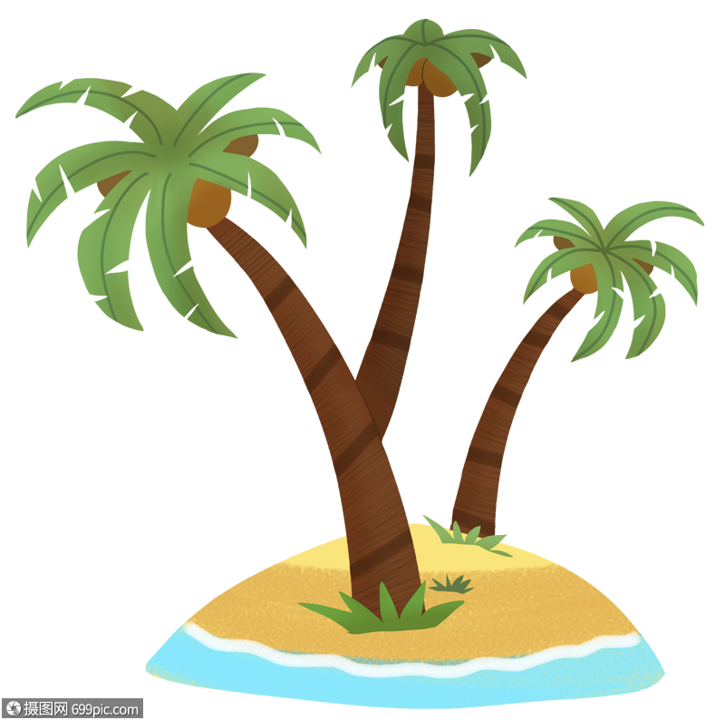 卡通小岛椰子树素材沙滩夏威夷