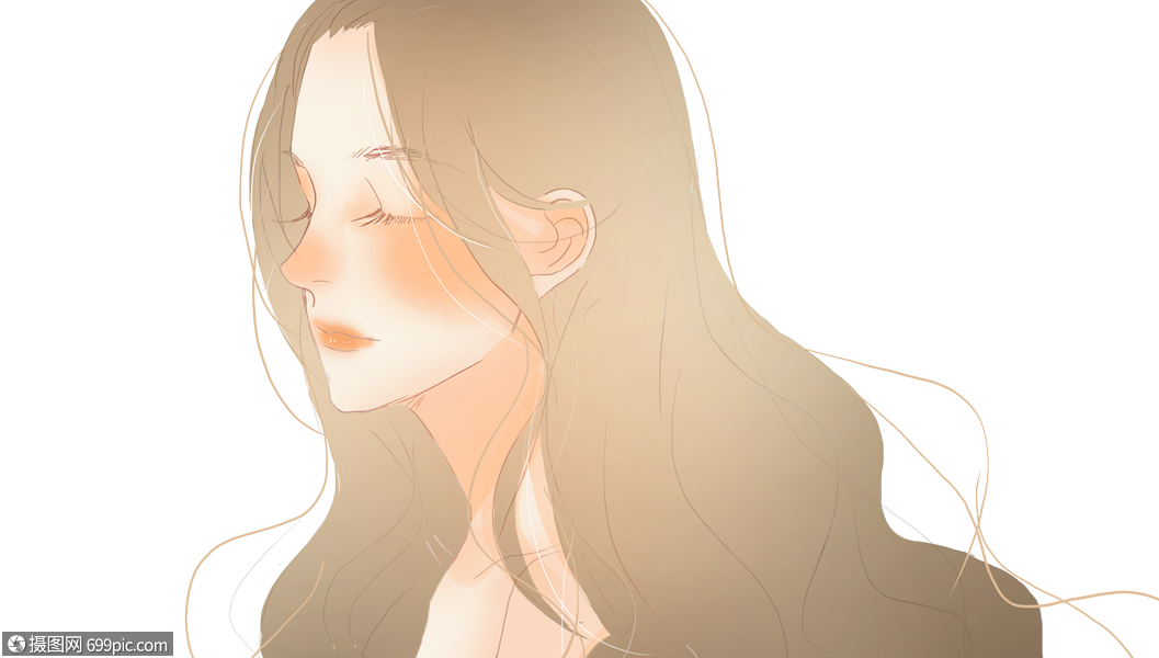 长发少女的侧脸侧面卡通人物