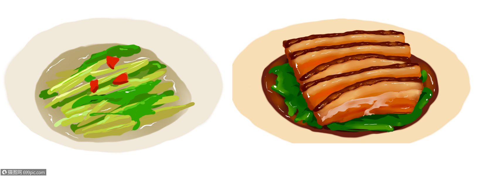 免抠元素 手绘/卡通元素 梅菜扣肉 小油菜.png