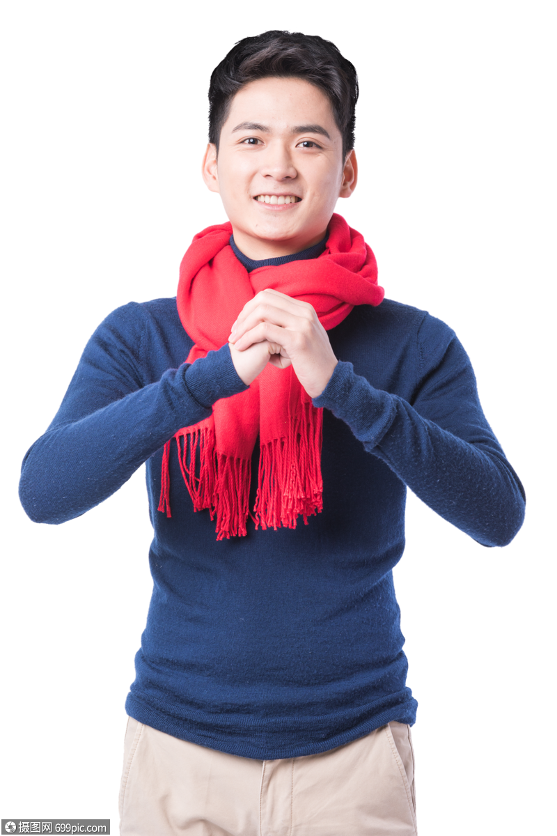 年轻男性新年拜年动作