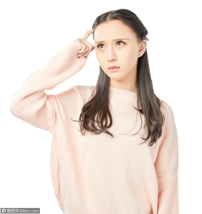 年轻女孩思考动作