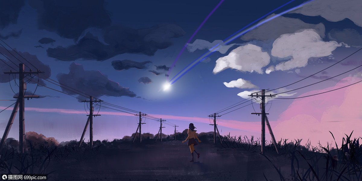 夕阳夜空插画
