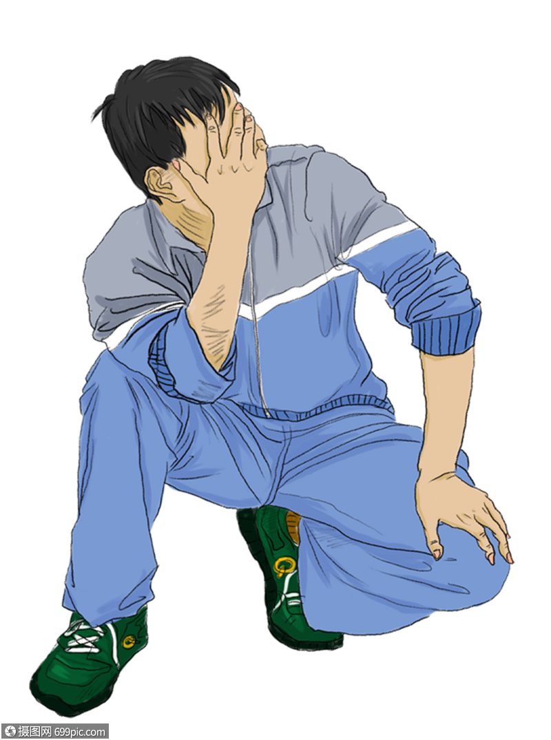 捂脸学生插画素材图片