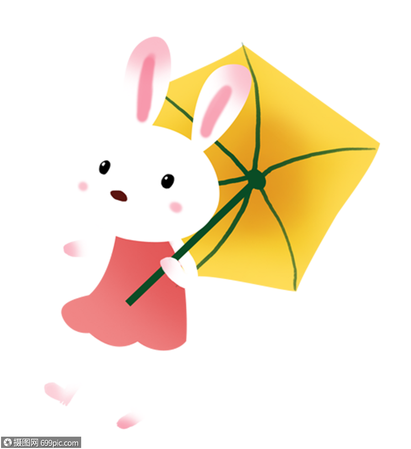 打伞小兔兔子插画图片