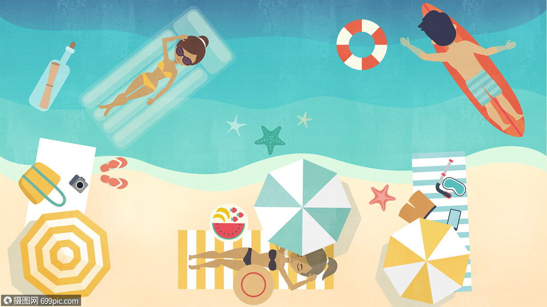 海滩度假惬意插画副本