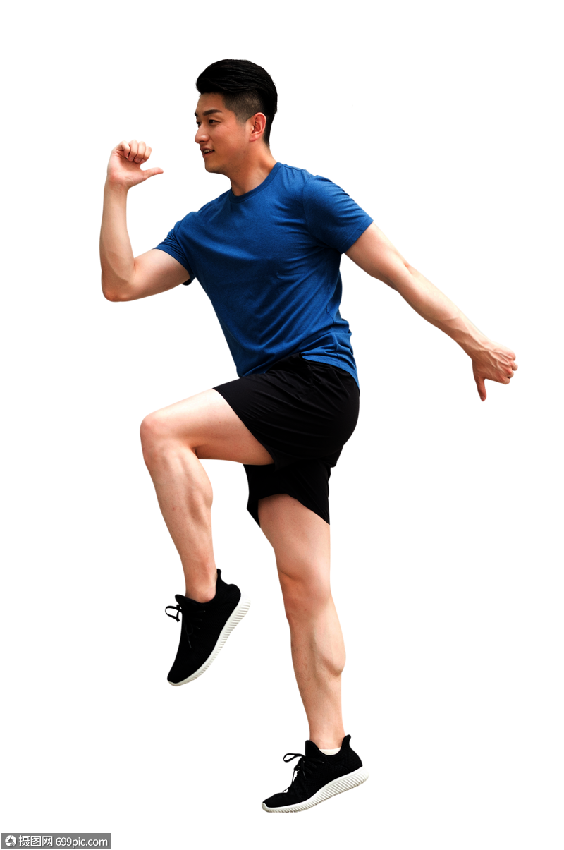 年轻男性户外运动热身拉伸动作