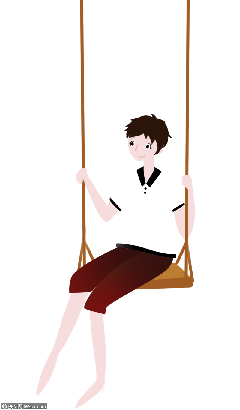 卡通男孩少年荡秋千