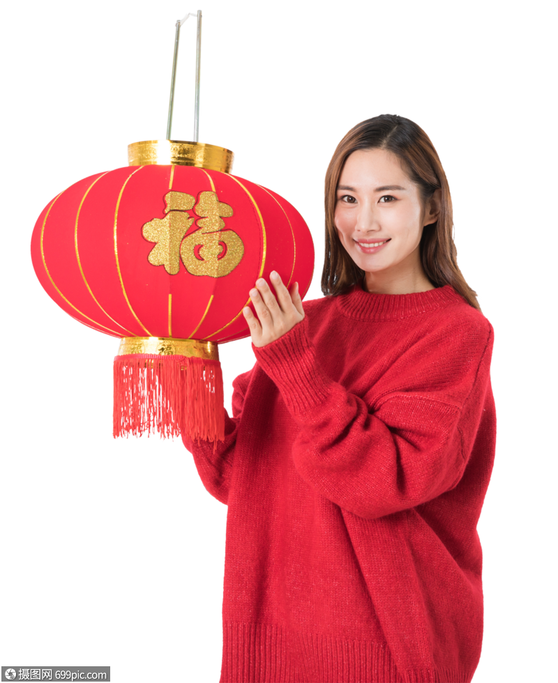 提着红灯笼的年轻女性美女祝福
