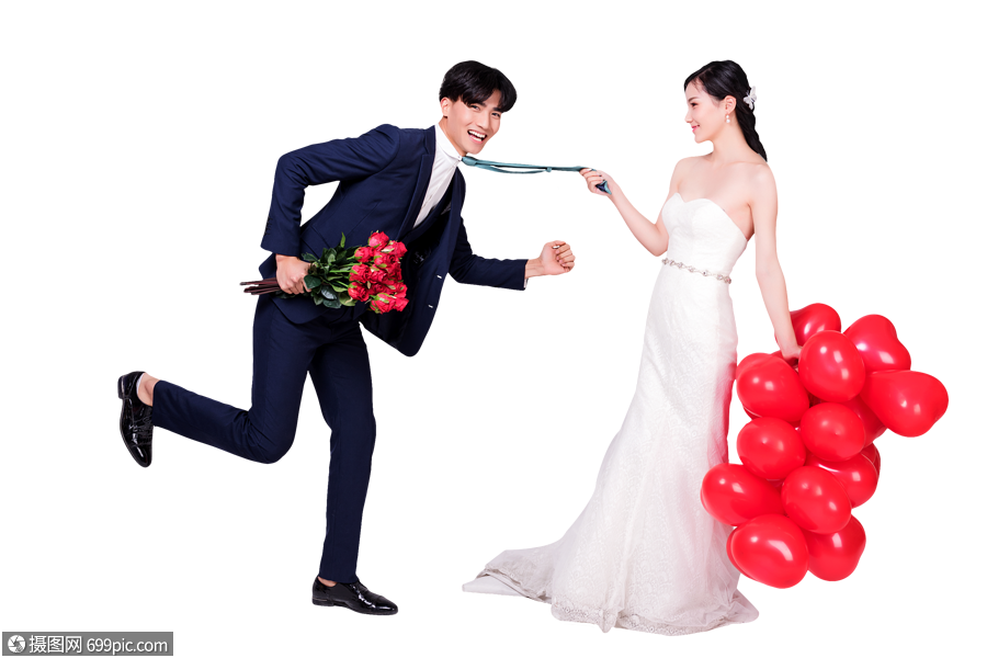 情侶婚紗手持愛心氣球玫瑰花動作