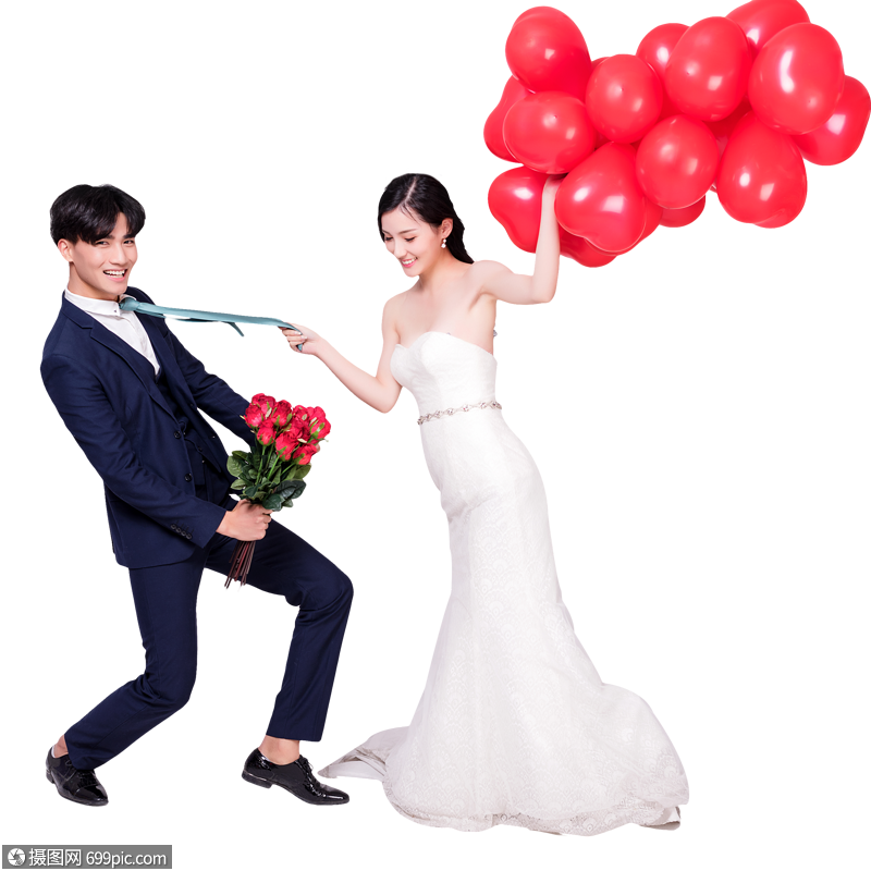 情侶婚紗手持愛心氣球玫瑰花動作