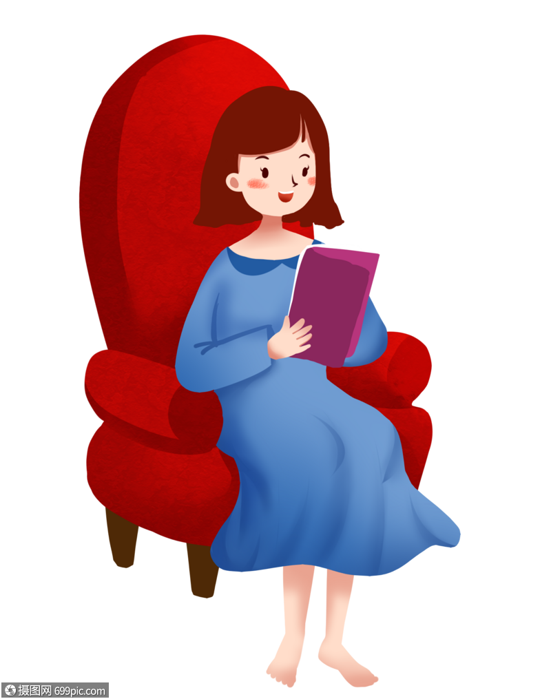 坐在沙发上看书女生阅读