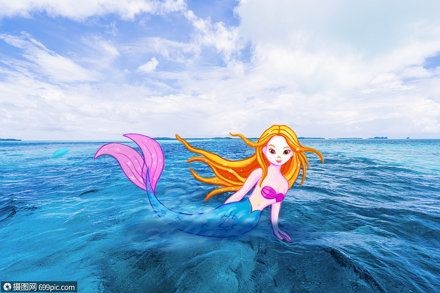 美人鱼蓝天童话高清图片素材