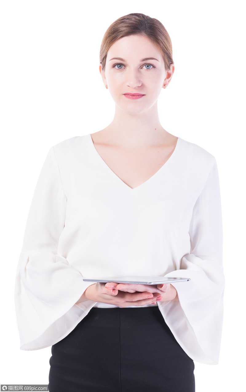外国女性白领展示平板电脑
