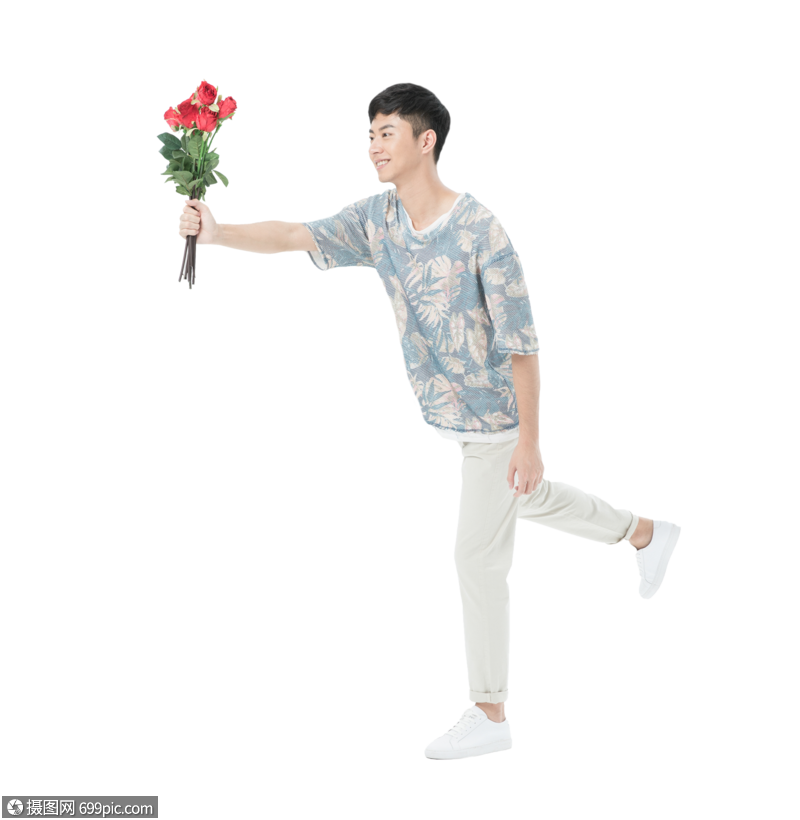 青年男性送花求爱