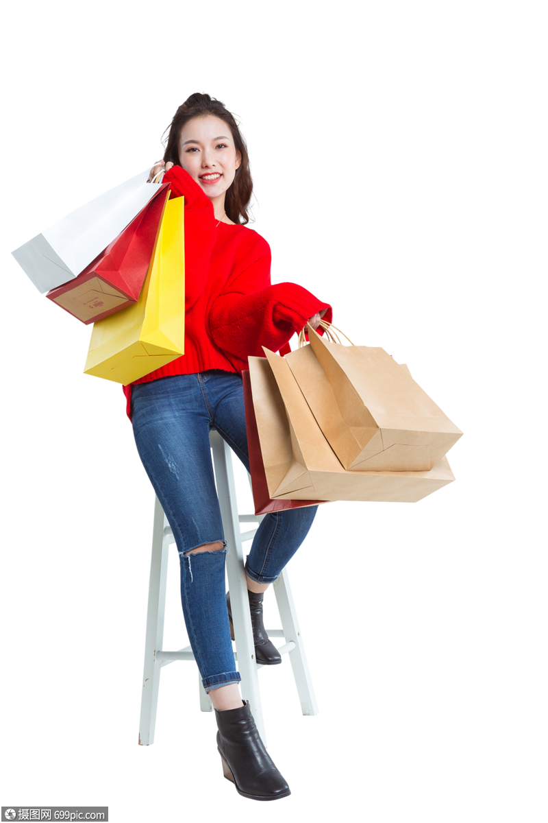 时尚女性手拎购物袋棚拍