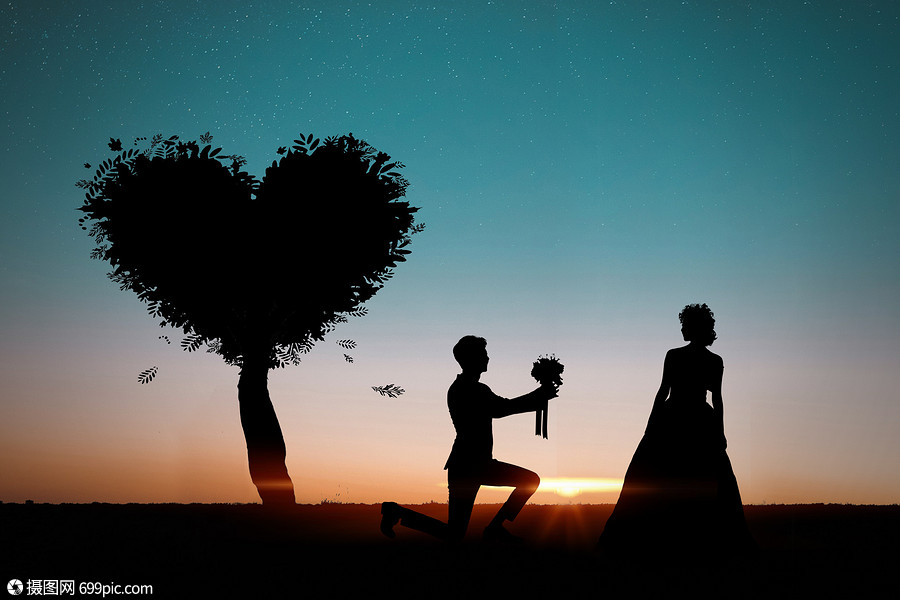 夕阳下的求婚幸福甜蜜