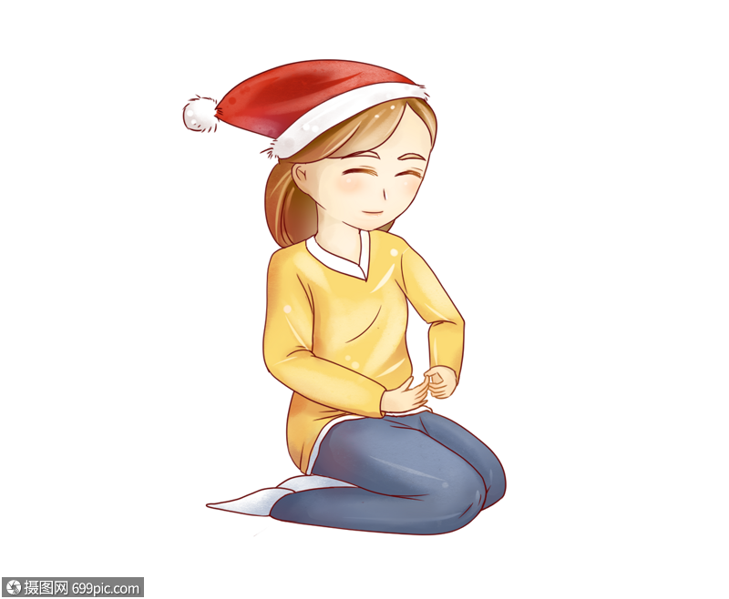 圣诞人物跪坐元素图片