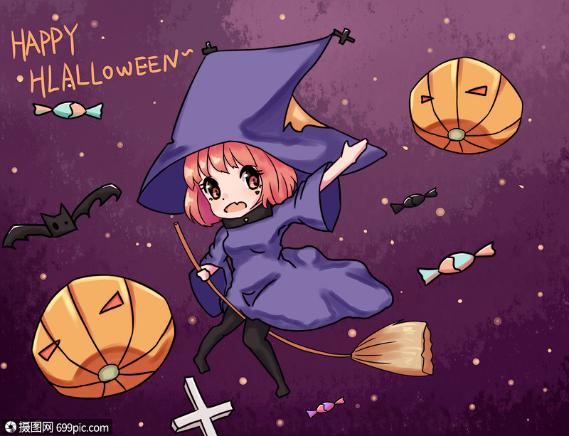 万圣节小魔女节日图片