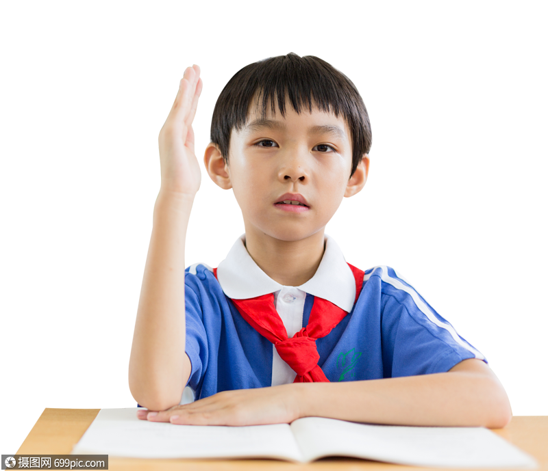 课堂上认真学习举手发言的同学童年成长
