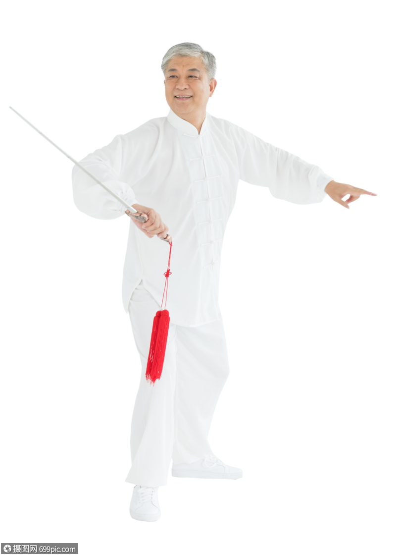 老年男性太极剑锻炼形象舞剑运动