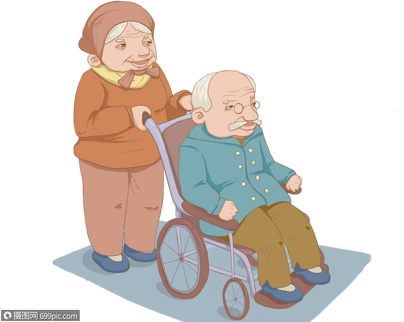 坐轮椅的爷爷和奶奶