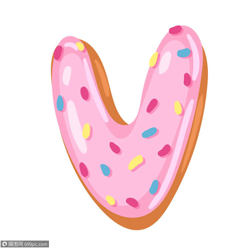 免抠元素 艺术字 立体字 甜甜圈英文字母v.eps