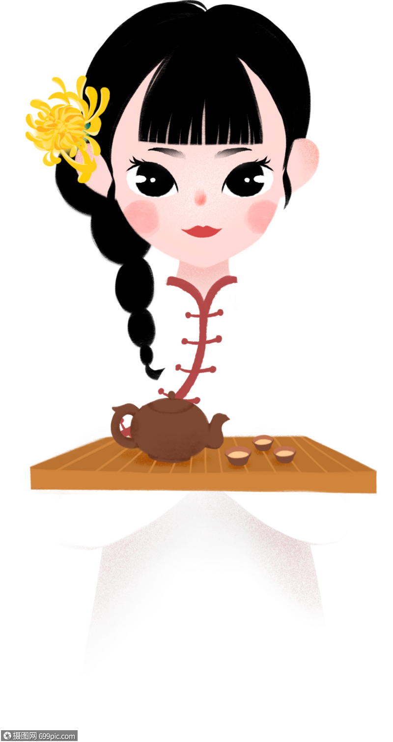 免抠元素 手绘/卡通元素 端茶女孩.png