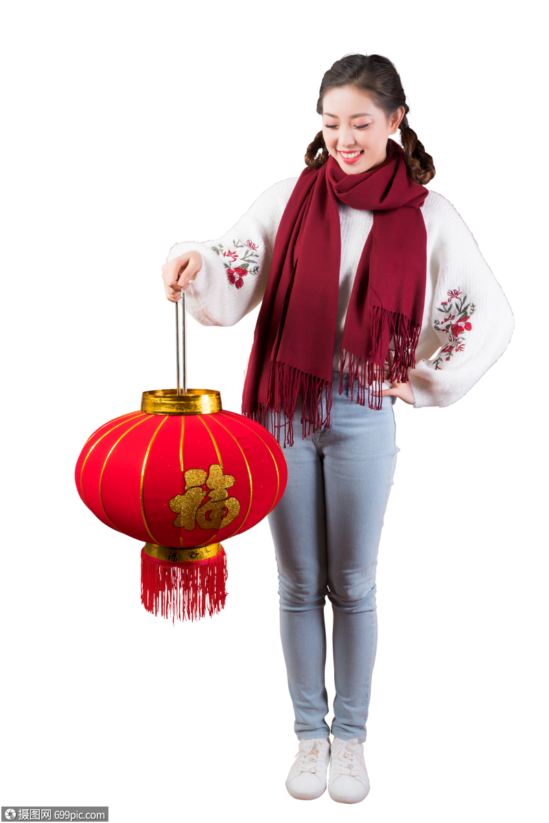 女性手拿红灯笼