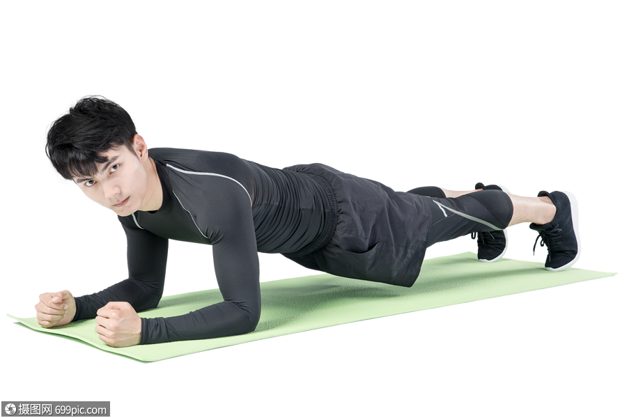 运动男性人像平板支撑模特舒展