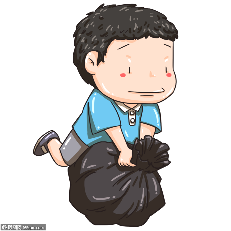 免抠元素 手绘/卡通元素 倒垃圾的小朋友.psd