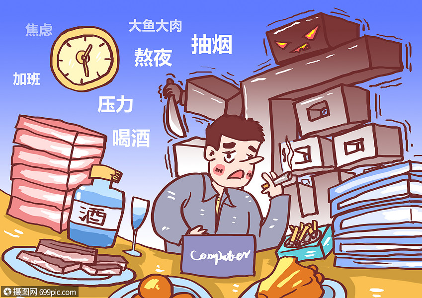 不良生活习惯致癌漫画