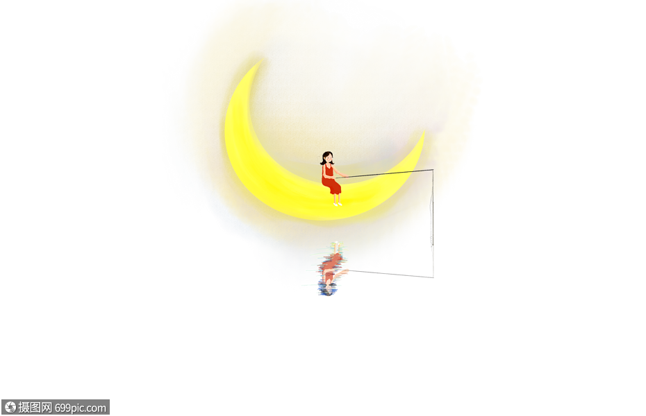 坐在月亮上的女孩孩子小女孩