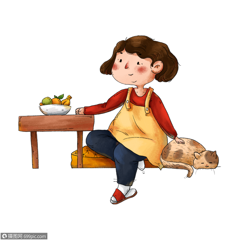 免抠元素 手绘/卡通元素 坐着吃饭的母亲.png