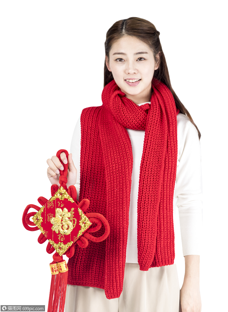 新年女性手拿福喜庆人像