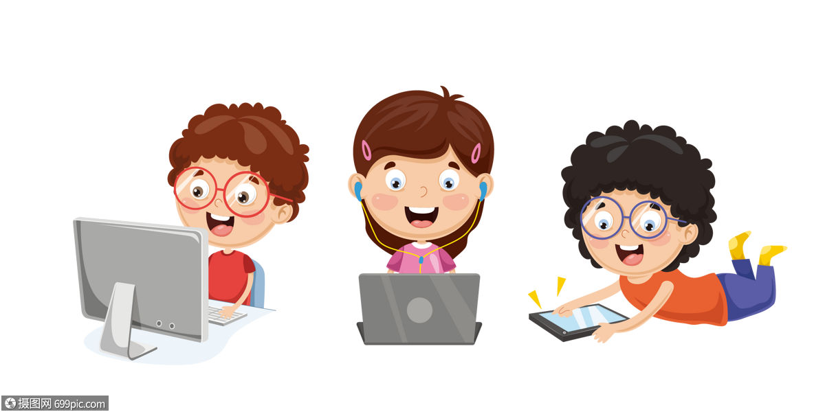 免抠元素 手绘/卡通元素 一起查资料的孩子们.ai