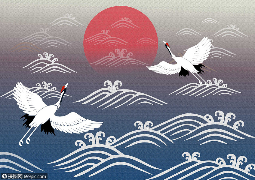 中国风仙鹤红日新中式