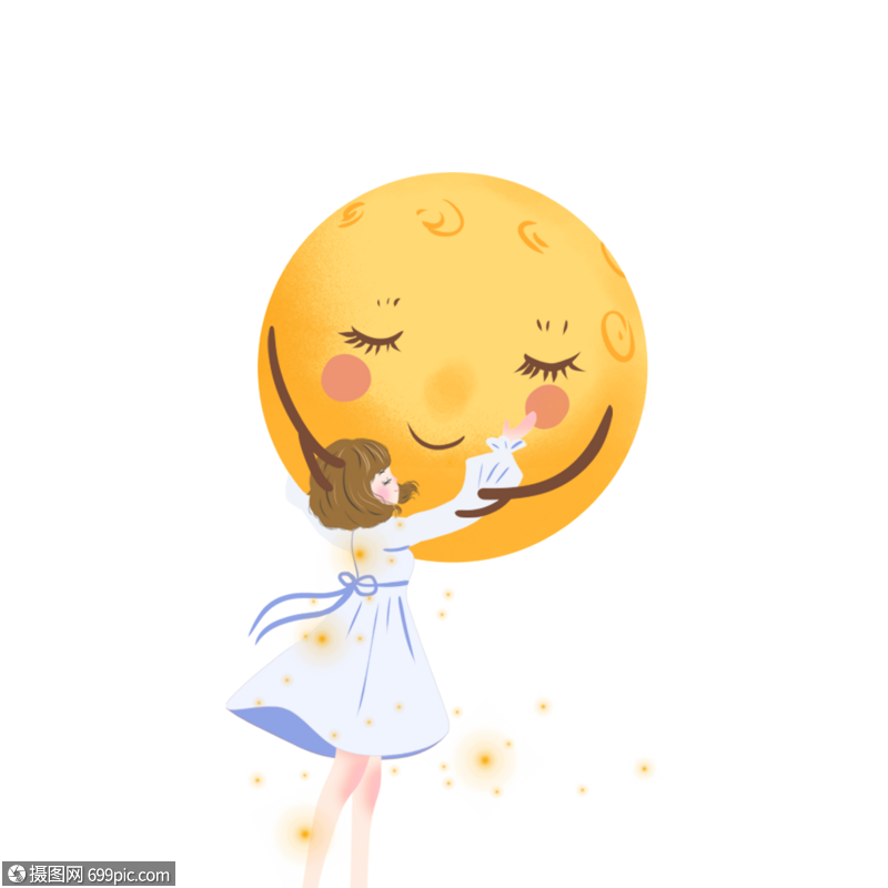 抱着月亮的女孩女孩图片手绘女孩