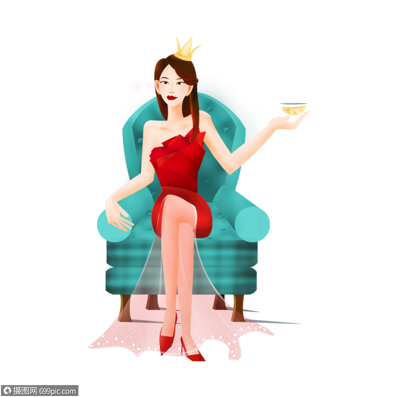 手绘/卡通元素 坐在沙发上的女王.png