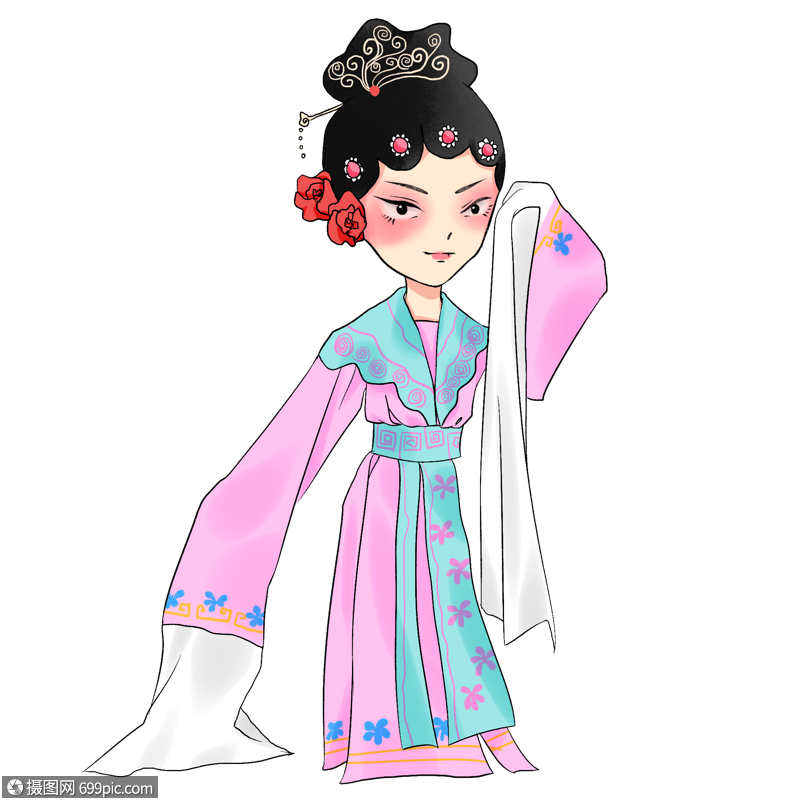 免抠元素 手绘/卡通元素 唱戏曲的女孩.psd