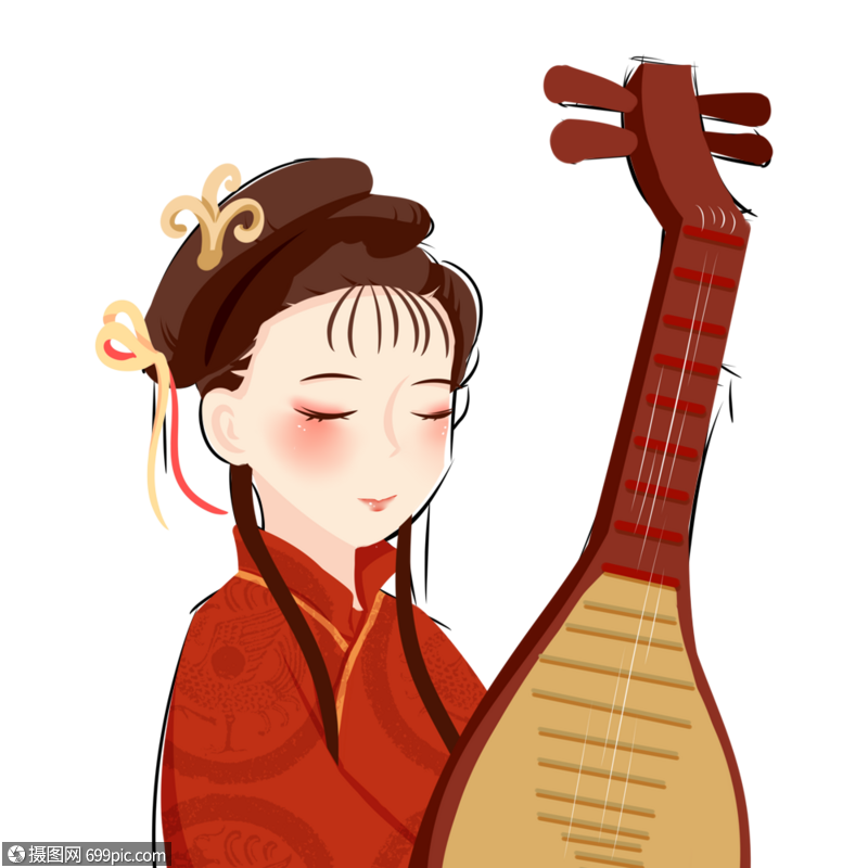 手绘/卡通元素 抱着琵琶的女孩.png