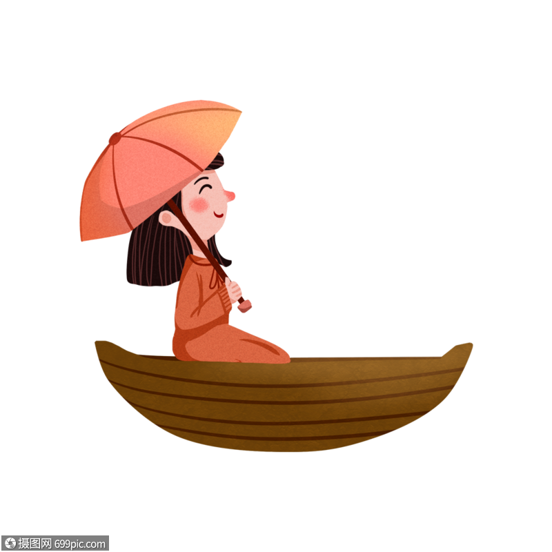 撑船打伞的女孩女生谷雨
