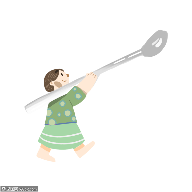 扛着勺子的女孩美女手绘女孩