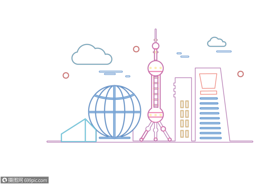 上海渐变线框外滩地标元素天际线东方明珠