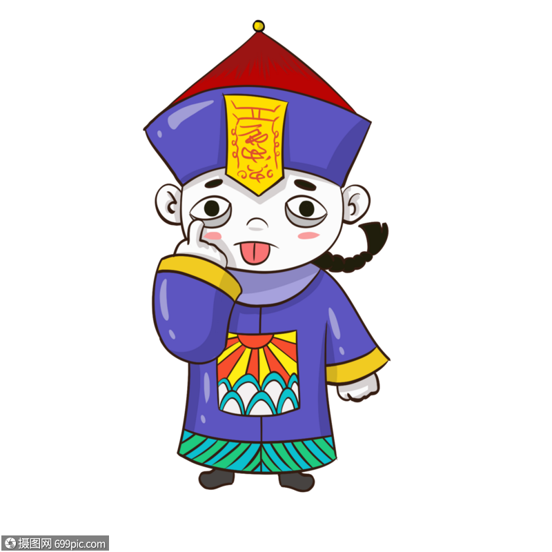 手绘做鬼脸可爱小男生