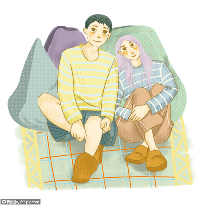 情侣开心约会卡通手绘创意