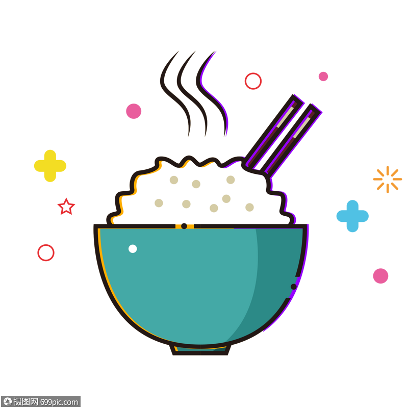 手绘米饭碗筷大米图片