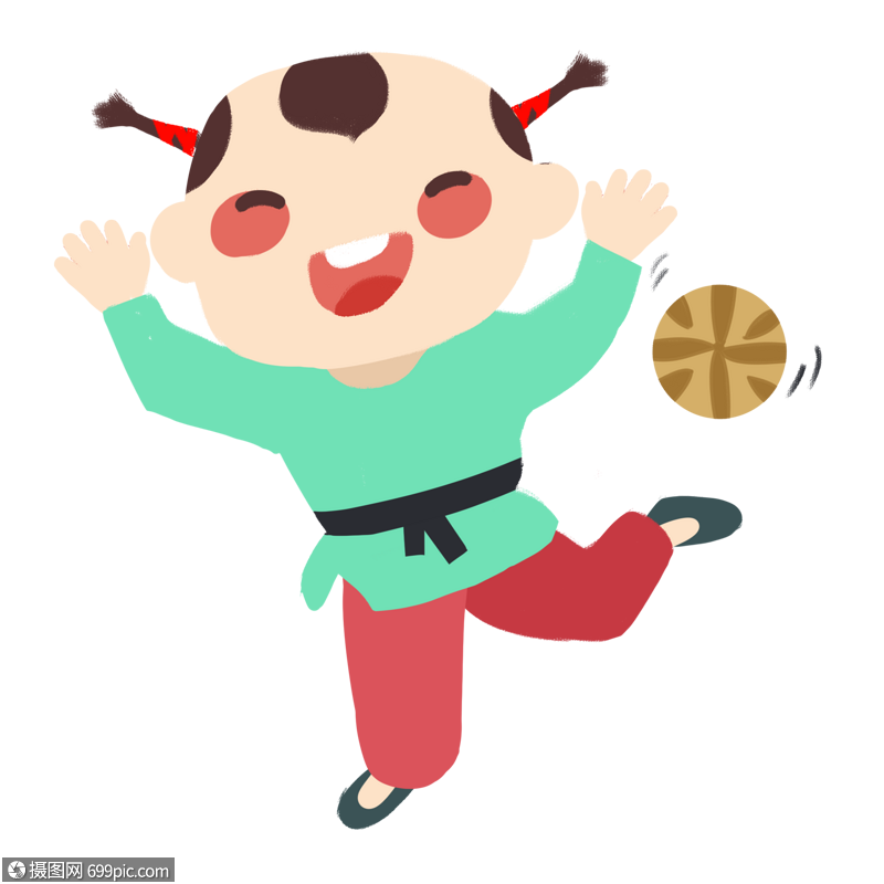 寒食节玩蹴球的q版年画娃娃